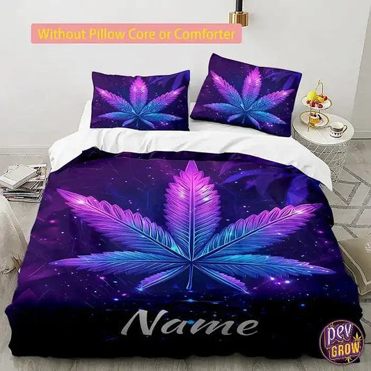 Paruredelit/Houssedecouettepersonnalisée3piècesavecmotiffeuilledecannabis