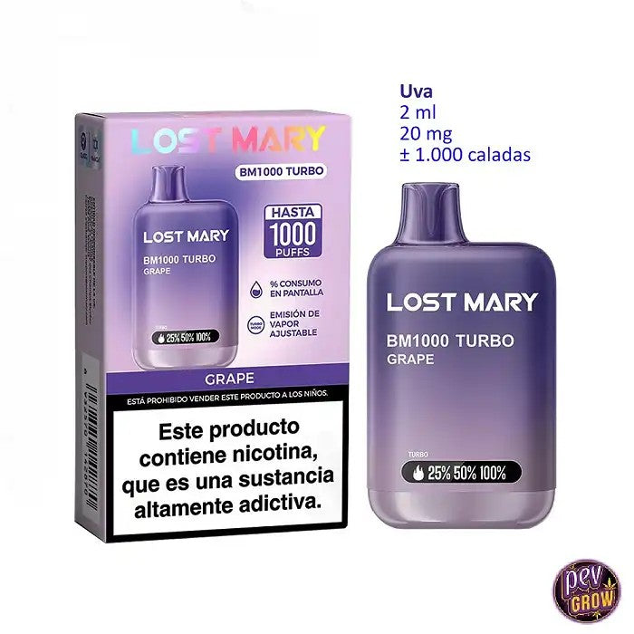 PuffjetableLostMaryBM1000TurboGrape2%·Arômeintense&batterieamovible